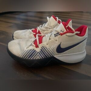 Nike White and Red Sneakers with Blue Swoosh